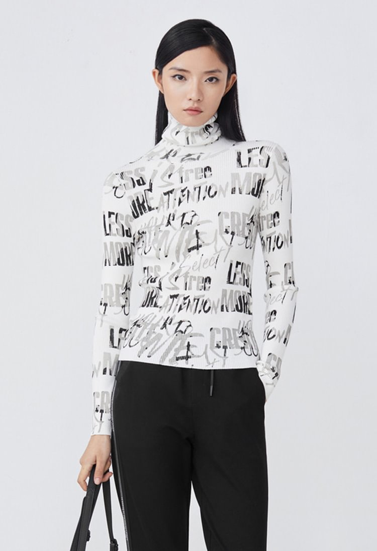 SDEER Contrasting Letters Slim-fit Long-sleeved Sweater