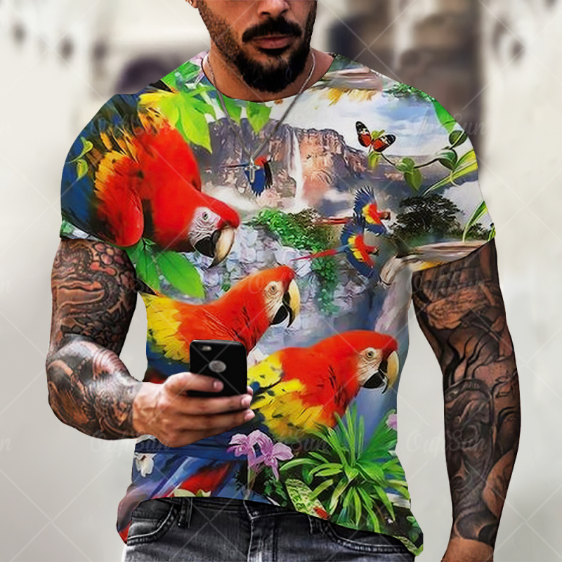 Parrot 3D Print Summer Short Sleeved Men's T-Shirts-VESSFUL
