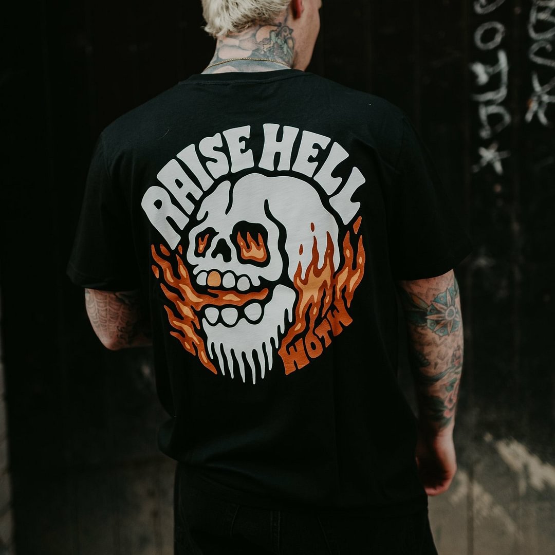 Raise Hell Skull Printed Men's T-shirt -  