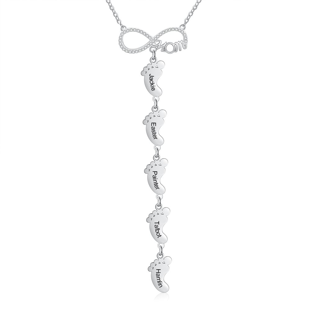 Infinity Baby Füßen Halskette Mutter Halskette mit 5 Kindernamen n6 Kettenmachen