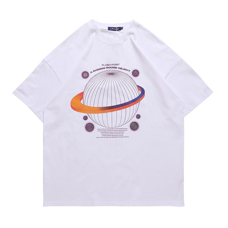 Men's Creative Planet Printed Short Sleeve Loose T-Shirt / Techwear Club / Techwear