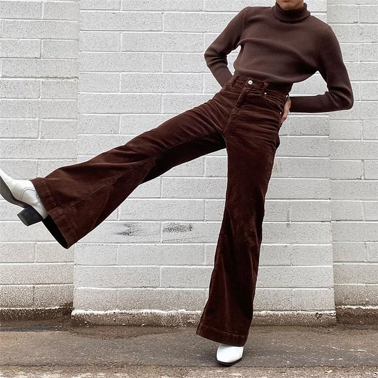 Old School Vibe Corduroy Flared Trousers - tree - Codlins
