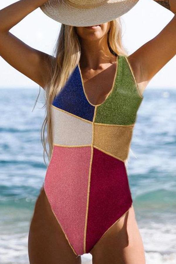 Beach Stitching Fashion Conservative One-piece Swimsuit-Allyzone-Allyzone