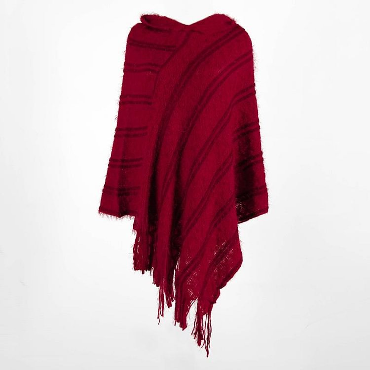 Mayoulove Soft striped fringe  sweater shawl-Mayoulove
