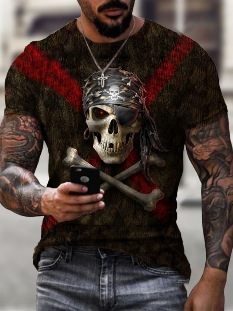 Casual Skull Print 3D T-Shirts For Men-VESSFUL