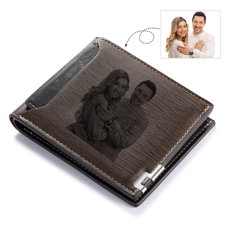 Custom Photo Engraved Wallet Short Style Bifold ,Gift For Men