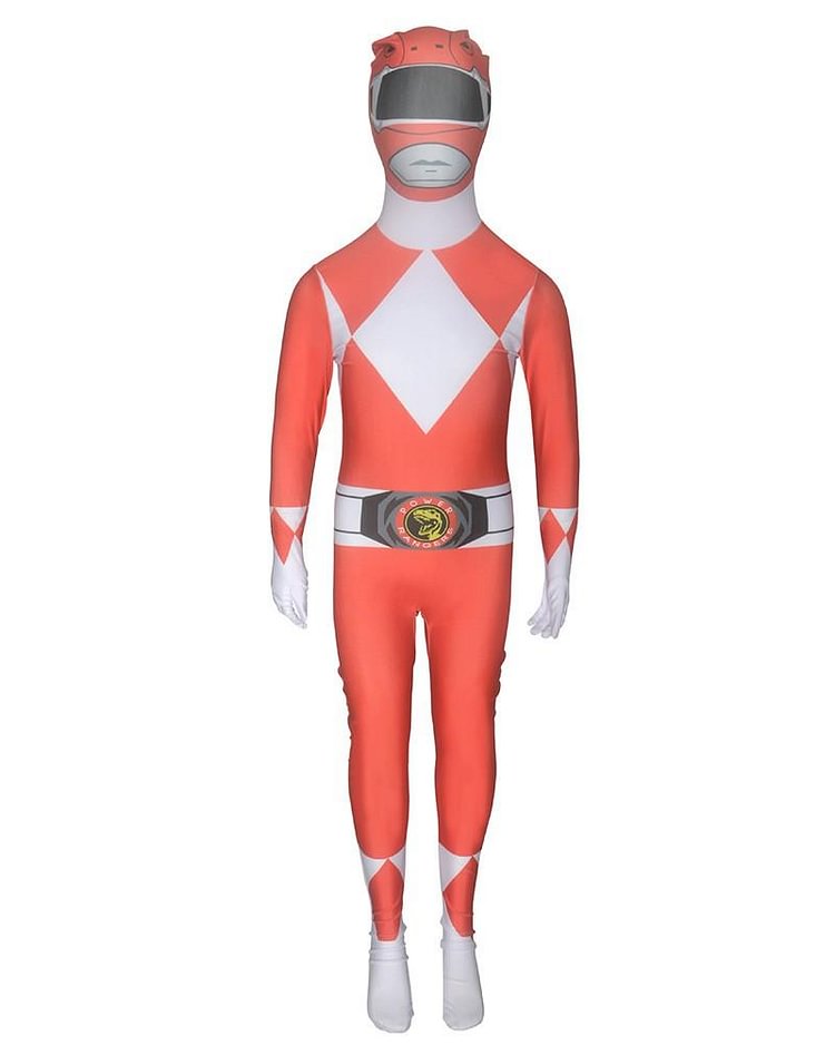 Mayoulove Kids Red Mighty Morphin Power Rangers Zentai Cosplay Halloween Costume-Mayoulove