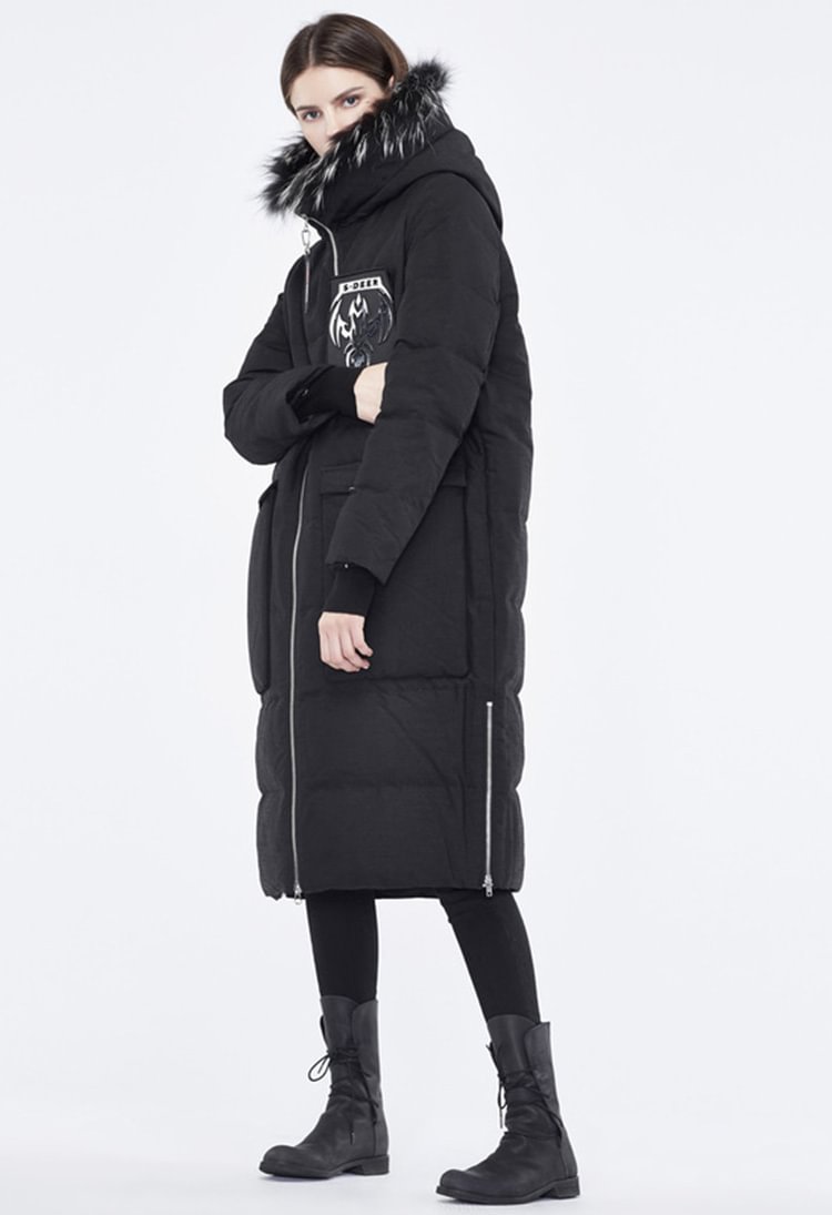 SDEER Exaggerated Patch Pockets High-neck Hooded Down Jacket