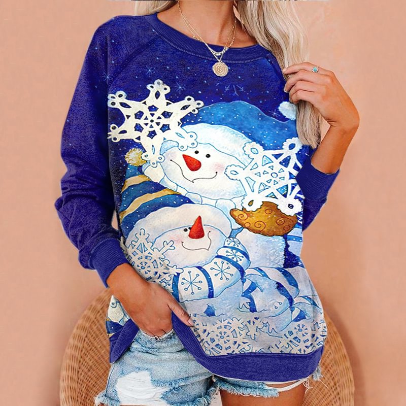 Merry Christmas Snowman Family Sweatshirt In Blue