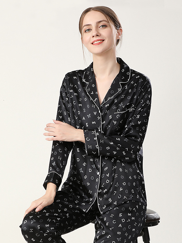 Adorable V Neck Long Sleeves Silk Pajamas Set For Women