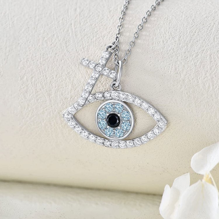 S925 You are with Me Evil Eye Cross Necklace