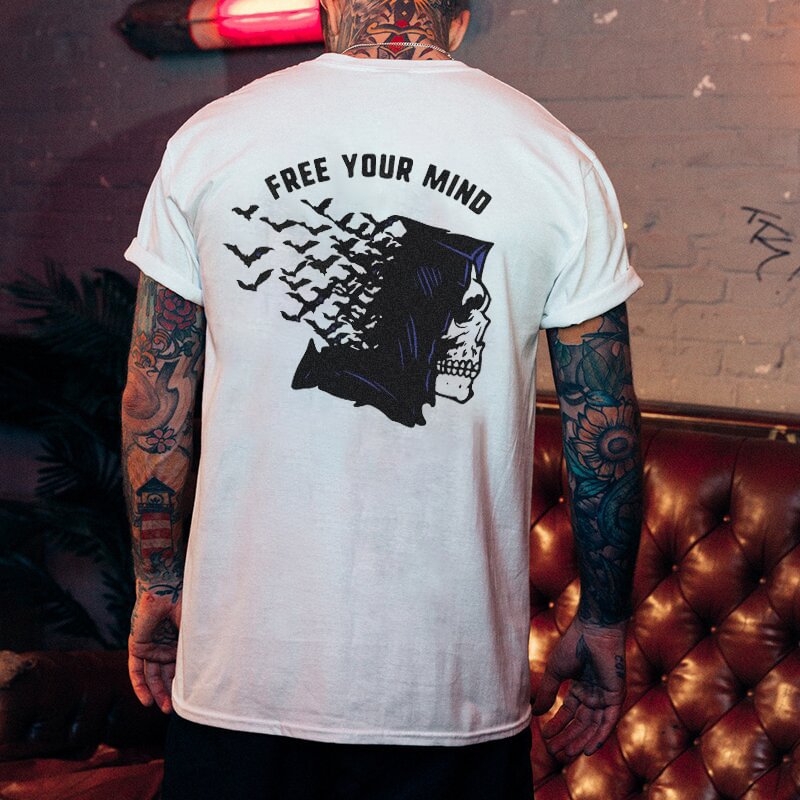 Cloeinc  Demon skeleton free your mind printed designer T-shirt - Cloeinc