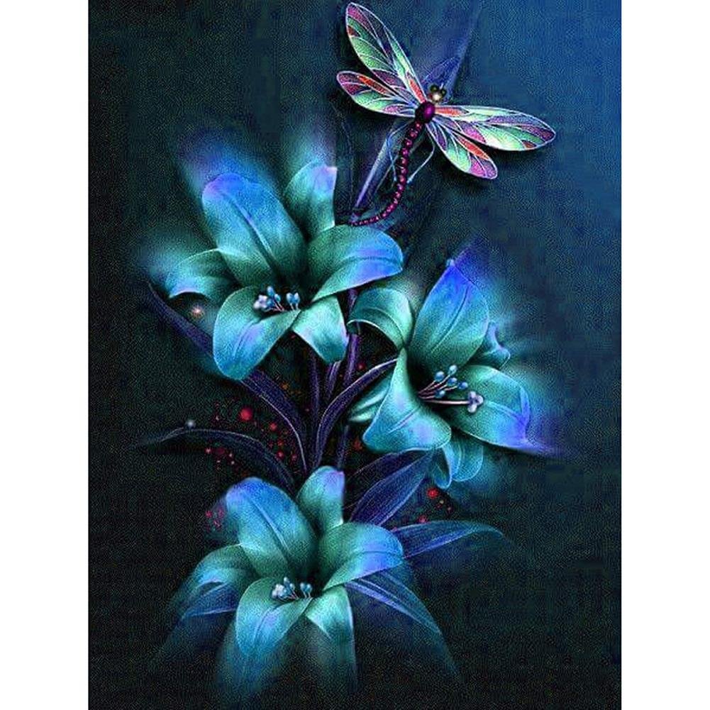 Full Round Diamond Painting Flower and Dragonfly (30*25cm)