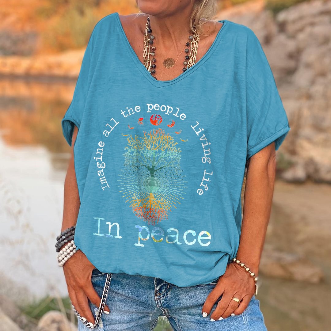 Imagine All The People Living In Peace Printed T-shirt