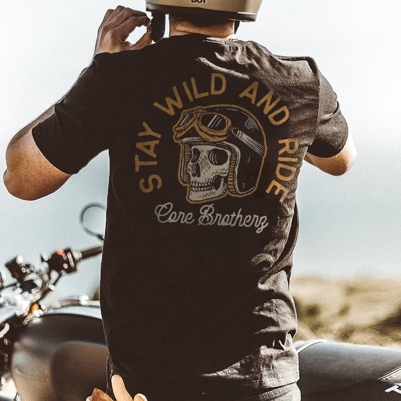 Stay wild and ride skull print designer t-shirt - Krazyskull