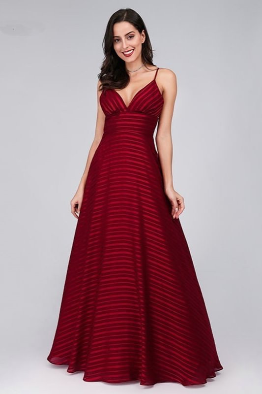 Burgundy Spaghetti-Starps Prom Dress Long Sleeveless Evening Party Gowns