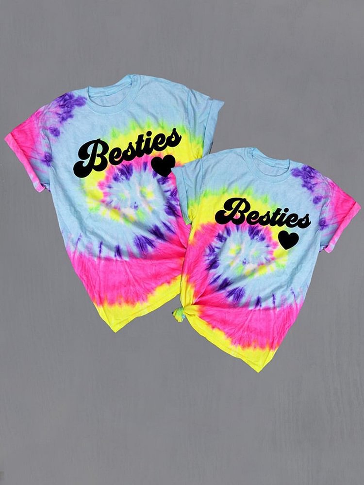 Besties Retro Font Tie Dye Plus Size T-shirt-Mayoulove