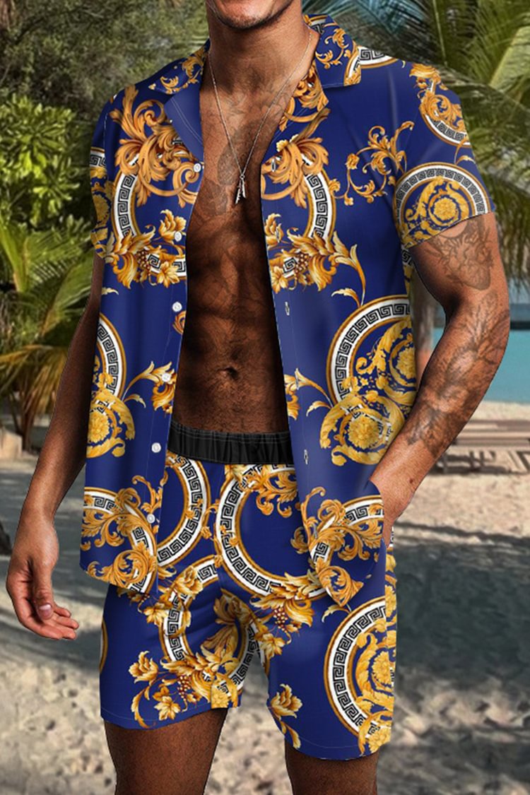 Tiboyz Men's Outfits Hawaiian Beach Shirt And Pants Two Piece Set