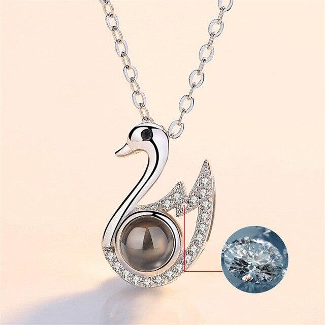 Swan Projection Pendant Necklace-Mayoulove