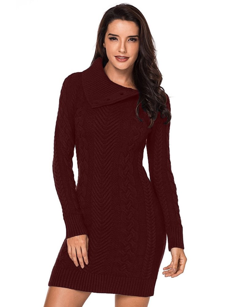 Mayoulove Women's Cable Knit Sweaters Long Sleeve Red Sweater Dress-Mayoulove