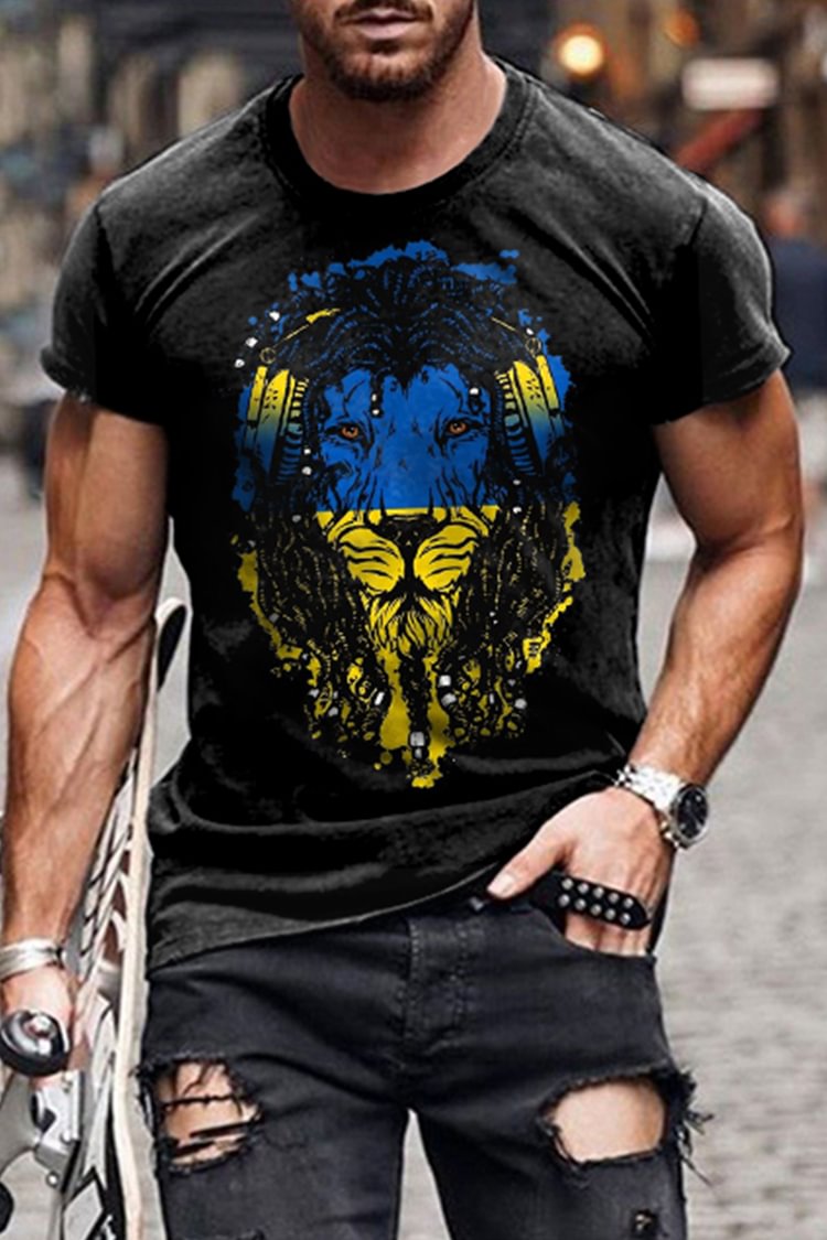 Tiboyz Colorblock Lion Short Sleeve T-Shirt