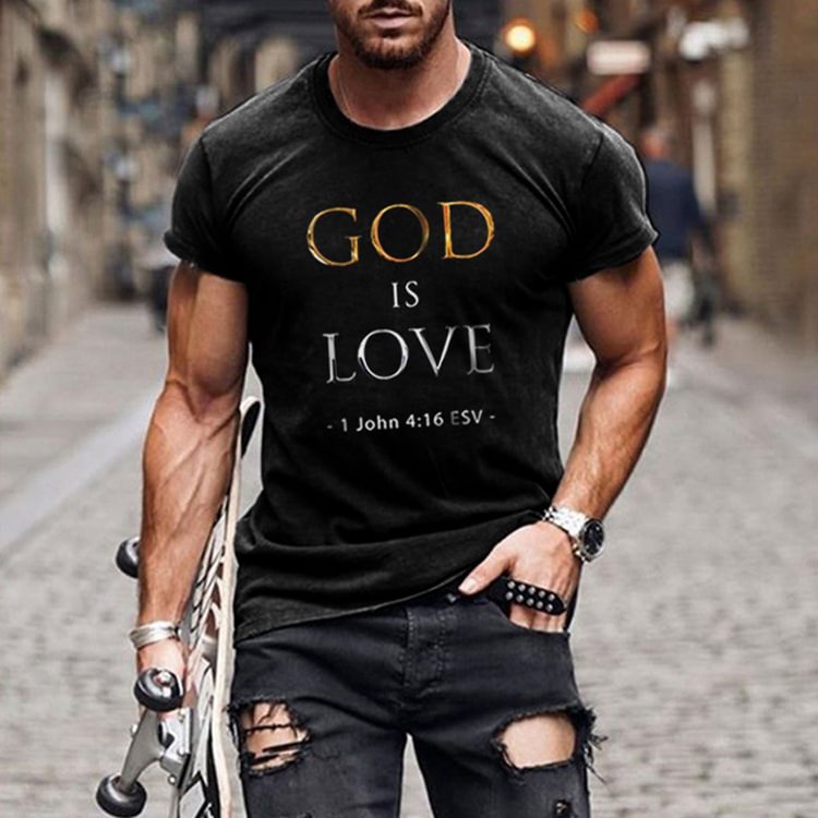 BrosWear God Is Love Letter Printed Short Sleeve T-Shirt