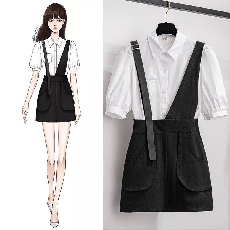 Fashion V-Collar Blouse+Belt Skirt P11742