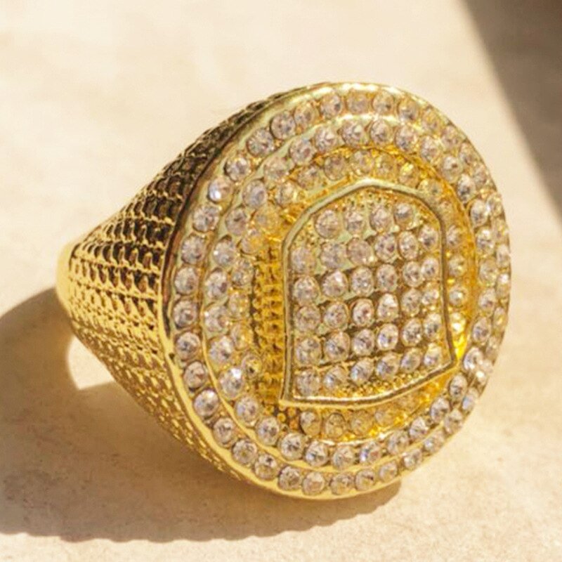 Luxury Hip Hop Shield Badge Design Ring Men Iced Out Jewelry-VESSFUL