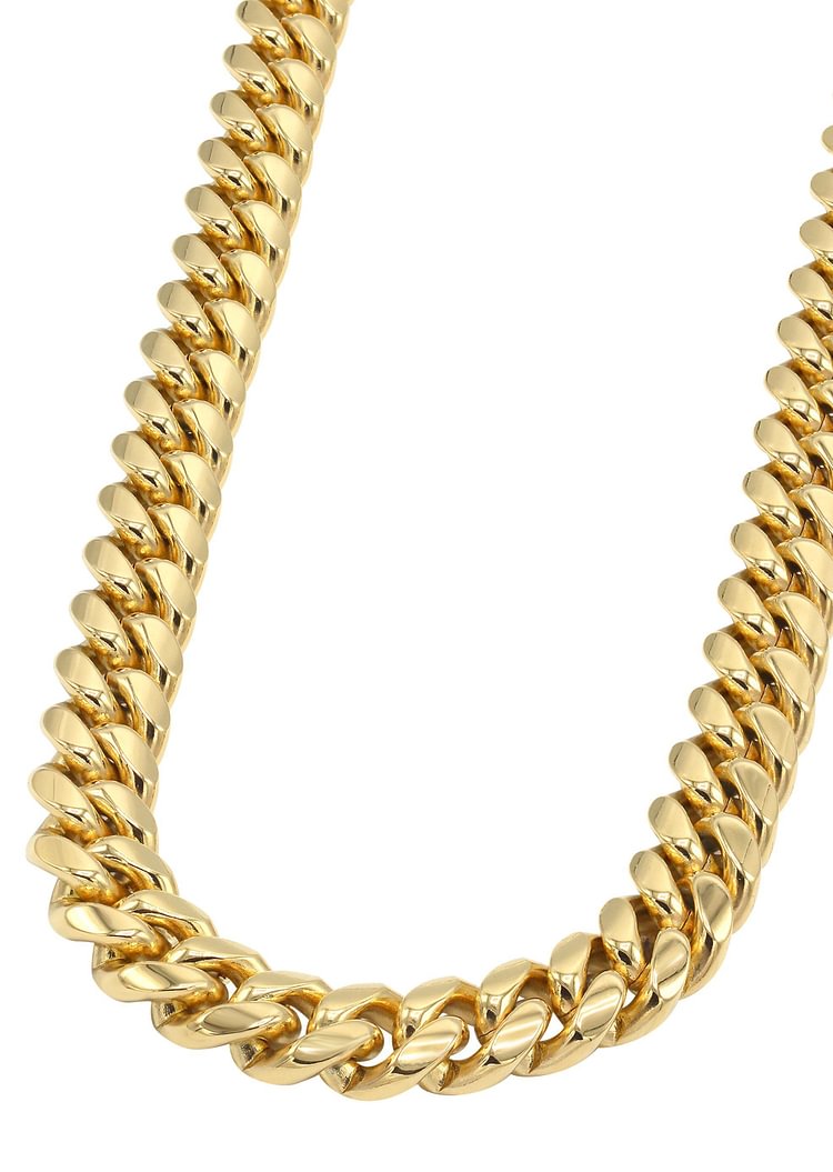 8-14MM Gold Mens Chain Solid Miami Cuban Link Men Necklace