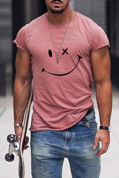 Tiboyz Smiley Print Men's Casual Pink T-Shirt