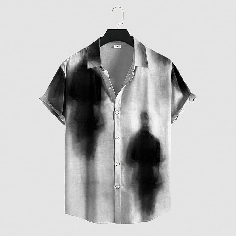 BrosWear Light Grey Abstract Art Short Sleeve Shirt