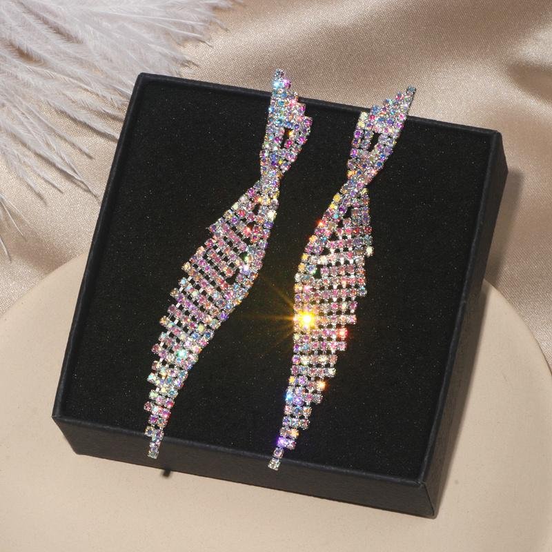 Luxury Bling Colorful Crystal Rhinestone Long Tassel Earrings-VESSFUL