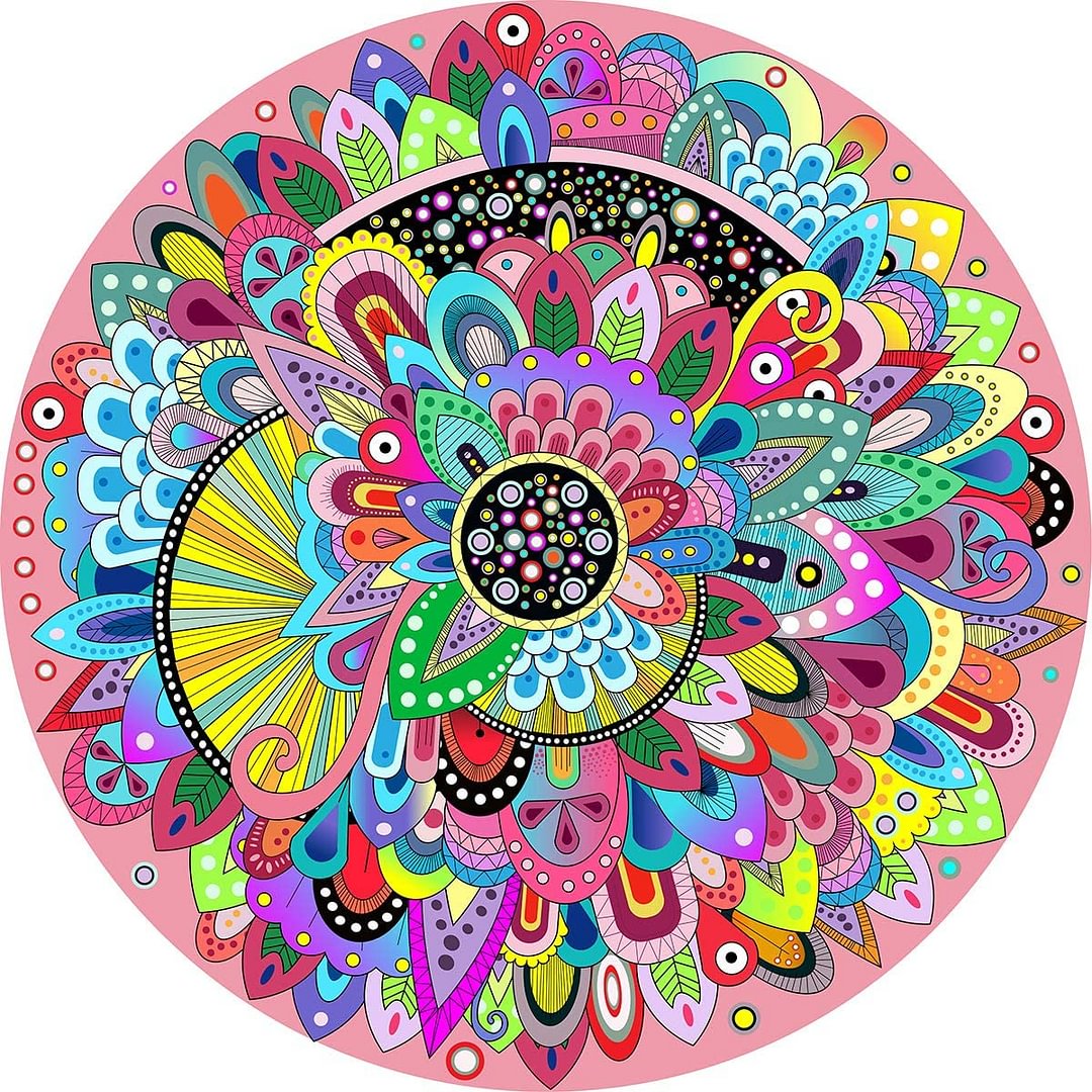 Puzzles for Adults 1000 Piece-Colorful Indecision Mandala -1000 Pieces Color Challenge Cardboard Round Jigsaw Puzzles - vzzhome