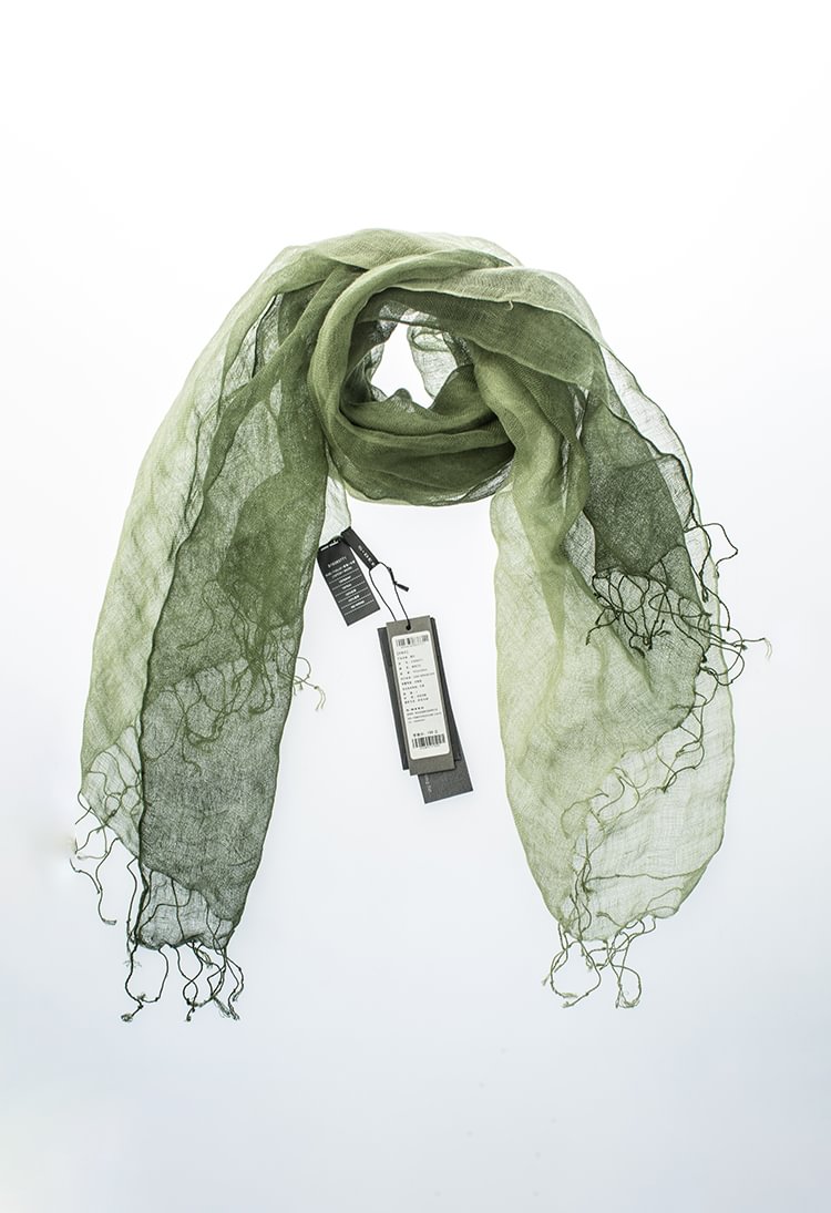 S.DEER Lazy Effortless Gradient Green Tone String Knots Decorated Trendy Linen Scarf