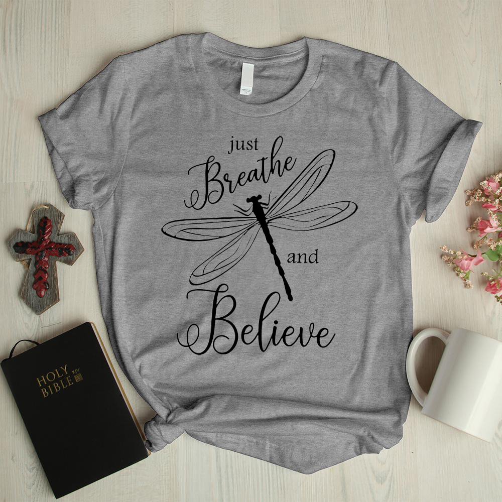 Just breathe dragonfly casual graphic tees