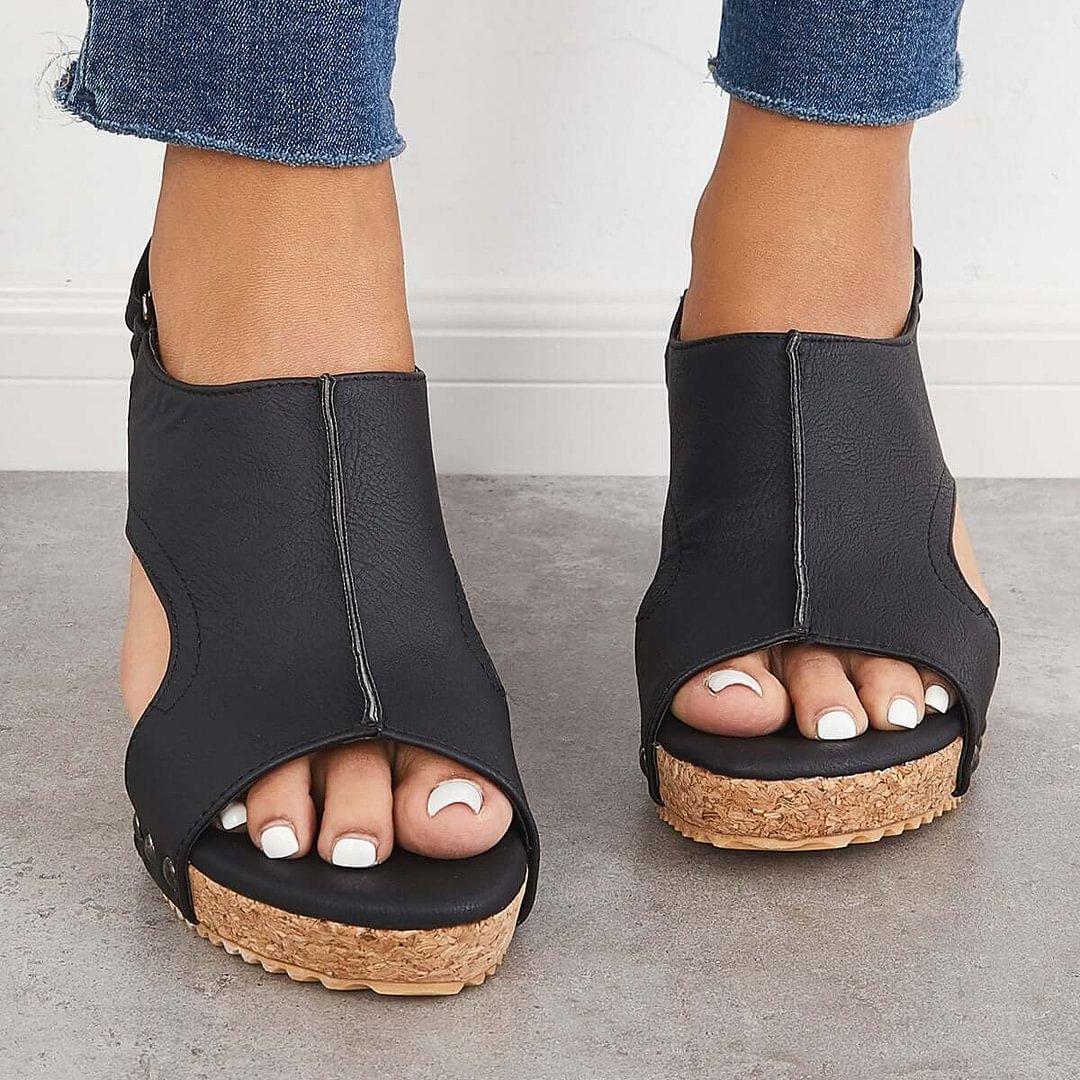 cork platform wedges slingback ankle buckle strap sandals