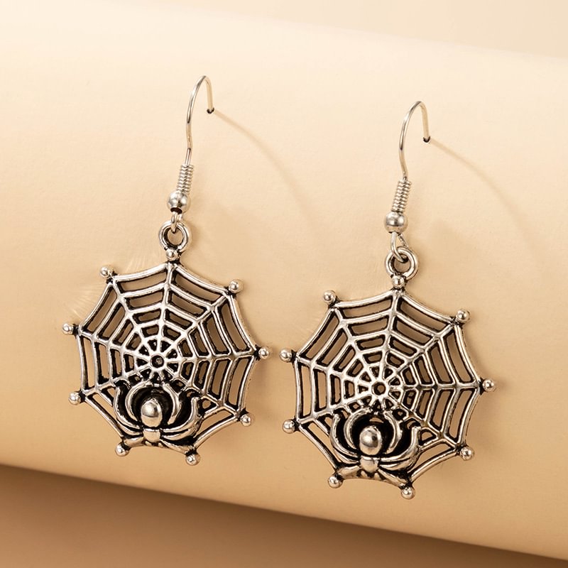 Minnieskull Gothic Retro Creative Hollowed-out Spider Web Earrings - Minnieskull