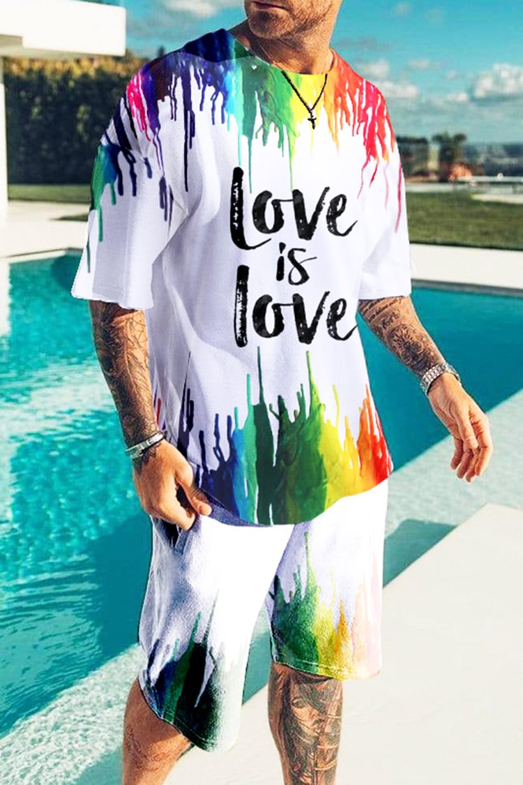 Tiboyz Love Is Love Print T-Shirt And Shorts Two Piece Set