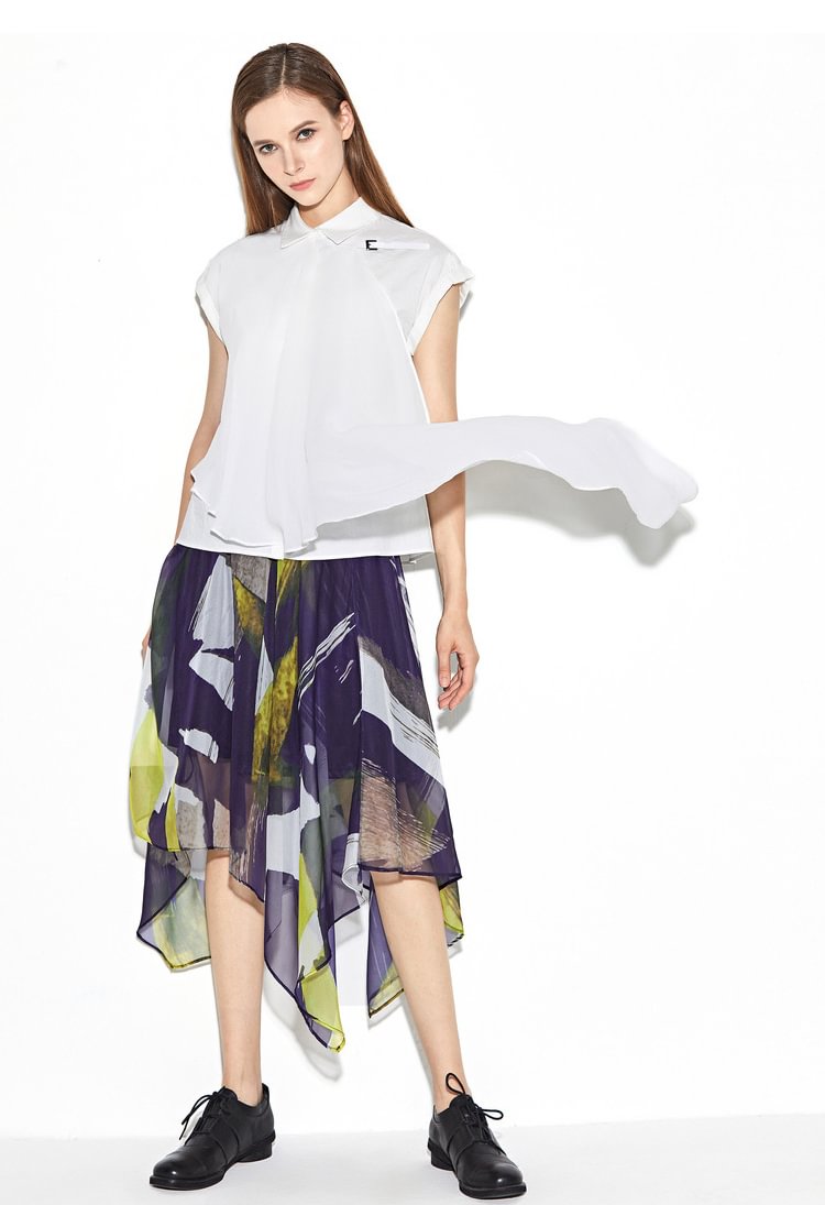 SDEER Literary elastic contrast color printing irregular long skirt