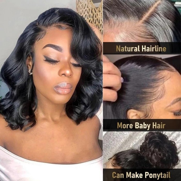 🔥 Best Sale 🔥 Glueless 5×5 Lace Closure Wigs | Black Wavy Bob Wigs | Natural & Face-fitting