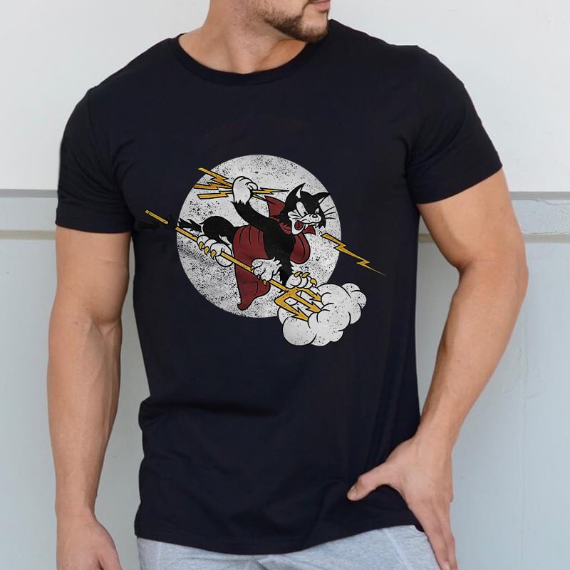 Black cat devil print t-shirt designer - Krazyskull