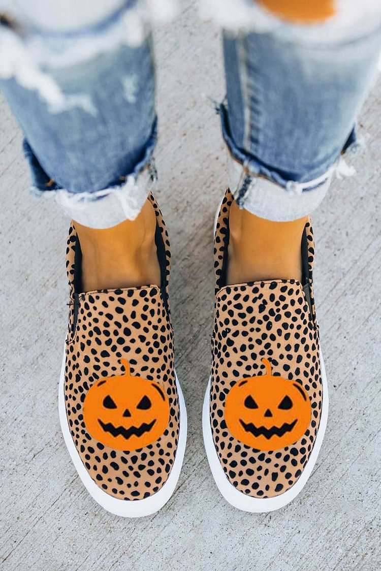 Women's Sneakers Leopard Pumpkin Print Slip On Canvas Sneakers-Mayoulove