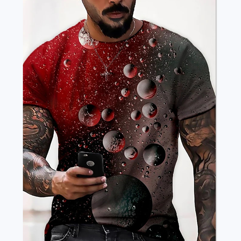 Red Black Water Drops Pattern Casual Summer Short Sleeve Men's T-Shirts-VESSFUL