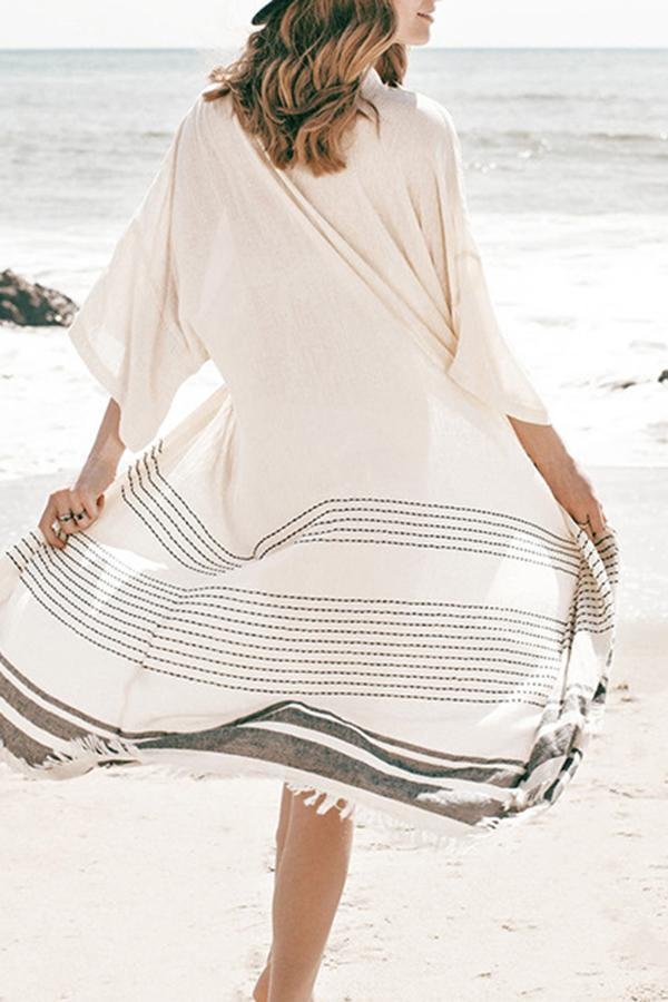 Women Modern Stylish Casual Striped Print Beach Smock-Allyzone-Allyzone