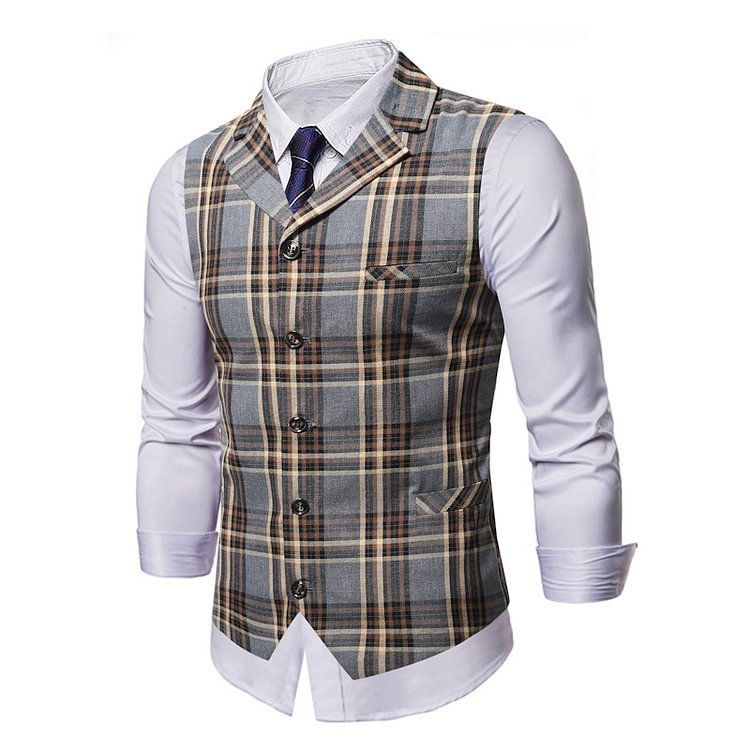BrosWear Slim Fit Check Colorblock Vest