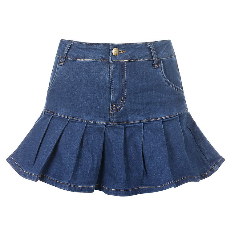 Wave Ruffle Liner Denim Mini Skirt - CODLINS - Codlins