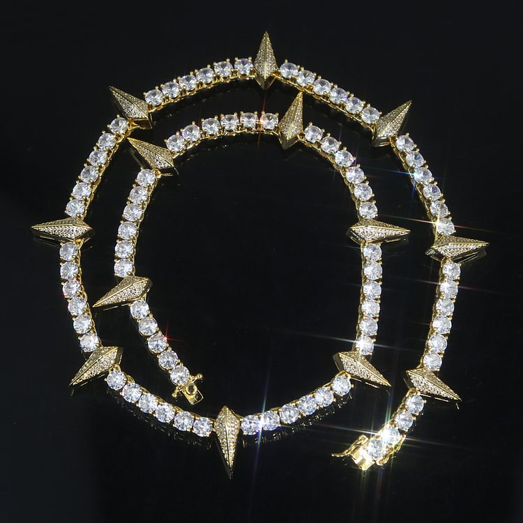 5MM Bling Micro Paved Zircon Spike Shape Tennis Chain Necklaces