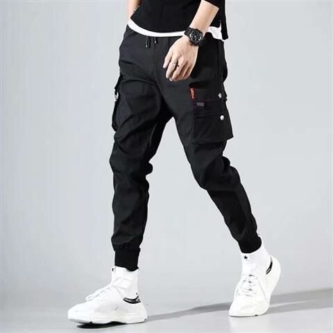 Black / White Patchwork Style Casual Leisure Cargo Trousers Streetwear ...