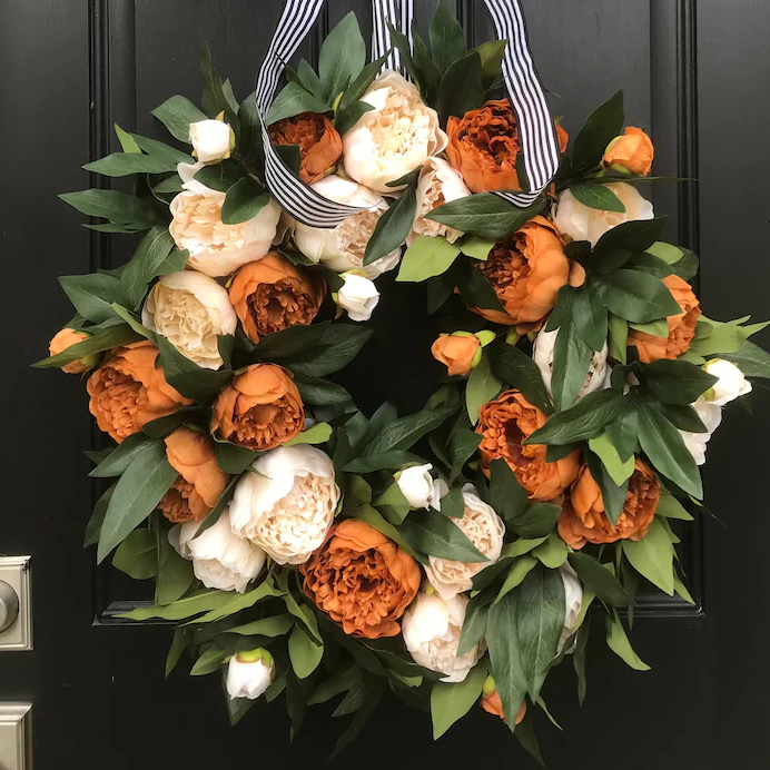 Premium Elegant Orange Peony Wreath Outdoor Fall Wreaths、、sdecorshop