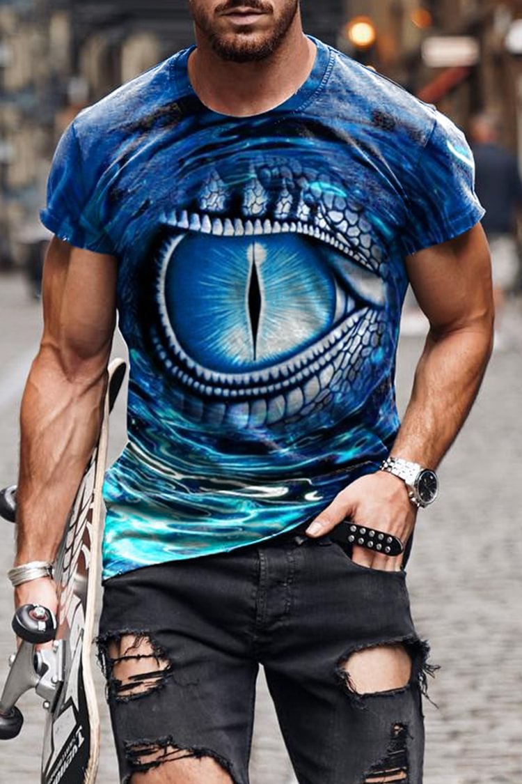 Tiboyz Fashion 3D Blue Eye Short Sleeve T-Shirt